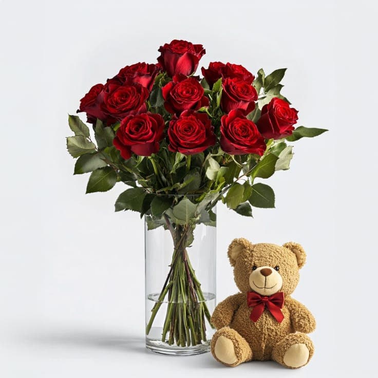 Cuddly Bear and Roses