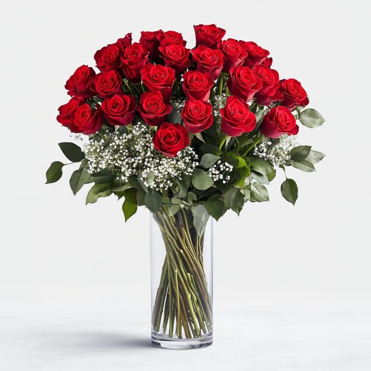 A Stunning Arrangement of Two Dozen Red Roses
