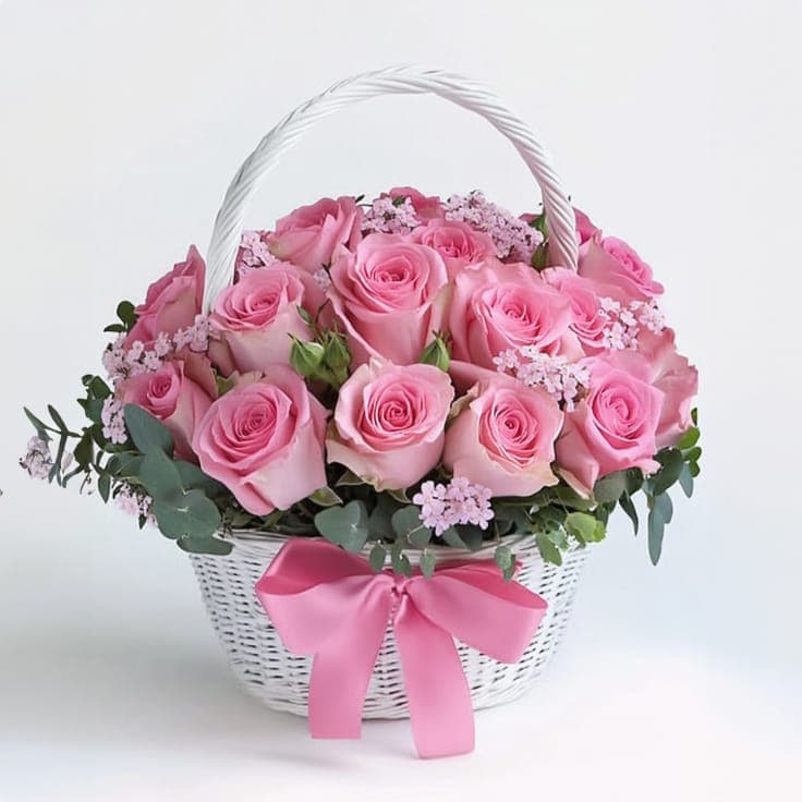 Pink Rose Birthday Basket