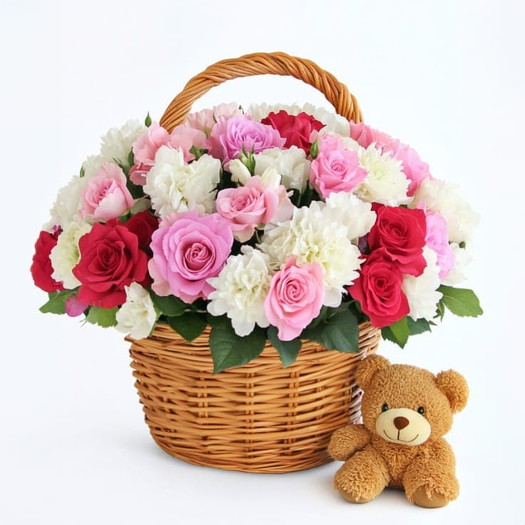 Fragrant Blooms Basket & Bear