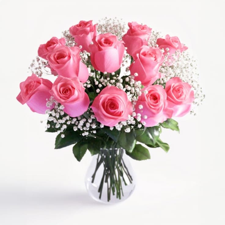 12 Pink Roses