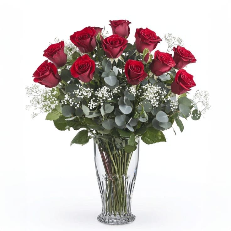 Red Roses in a Glass Vase