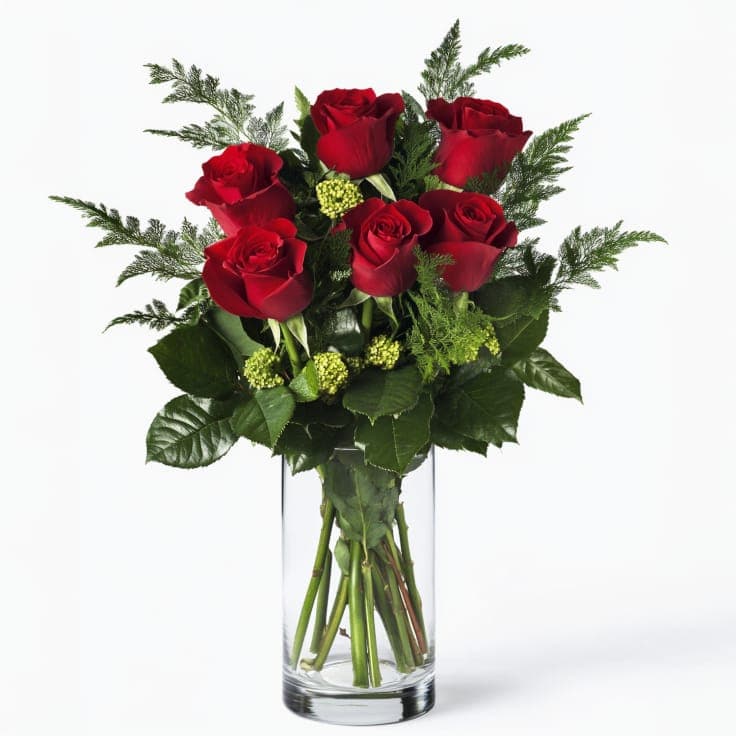 Six Richly Red Roses