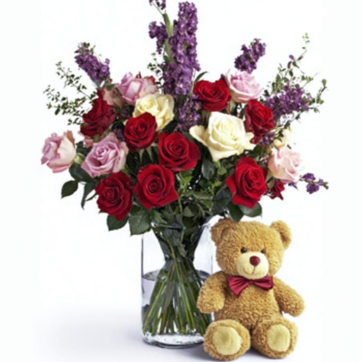 Teddy Bear and Flowers