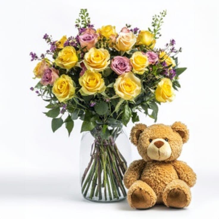 Teddy Bear and Flowers
