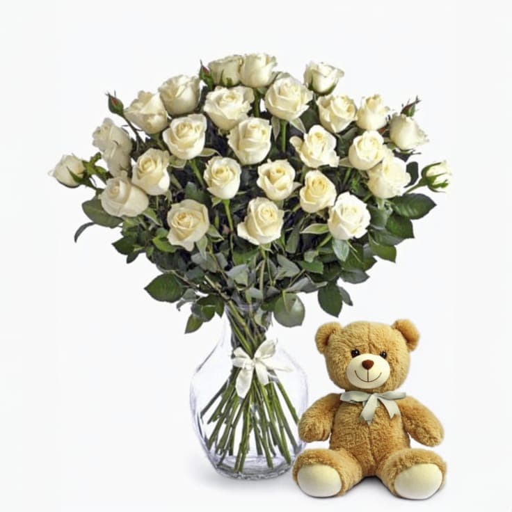 two dozen white roses