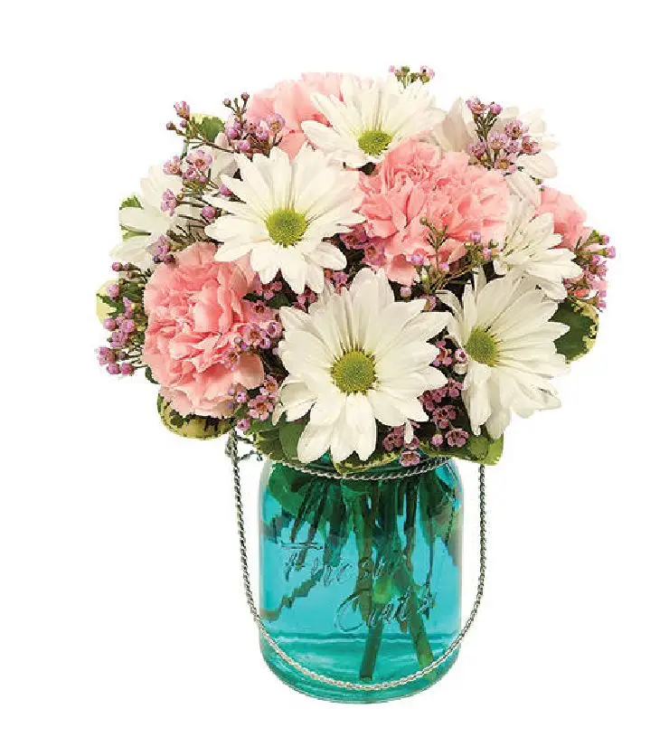 Daisy Garden in Blue Mason Jar